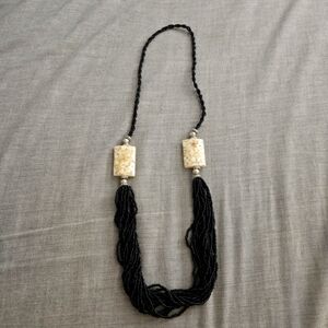 Multi Strand Seed Bead Necklace Vintage Black Strands "Shell" Chunky Beads